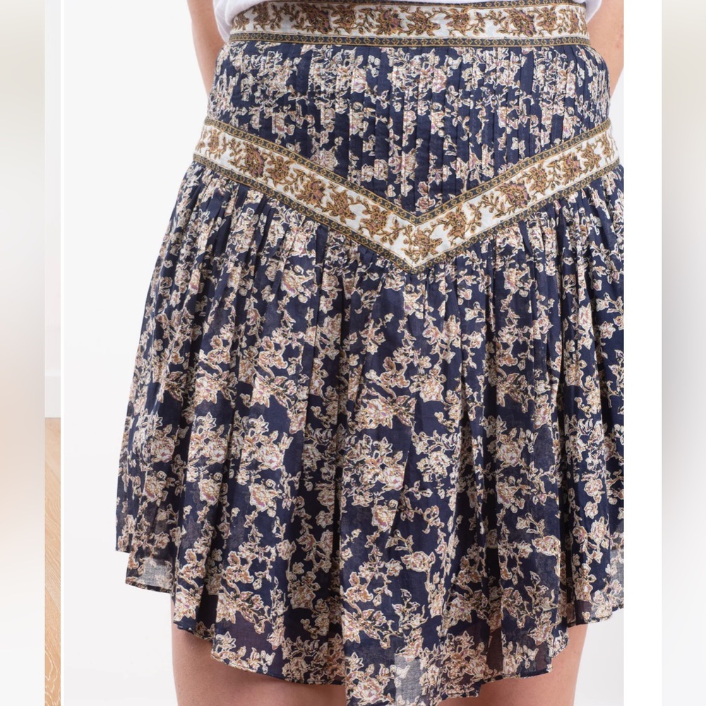 Isabel Marant Navy and Gold Floral Mini Skirt